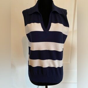 Vila Milano Navy and White Sleeveless Knit Polo Nautical Vest. Size M.